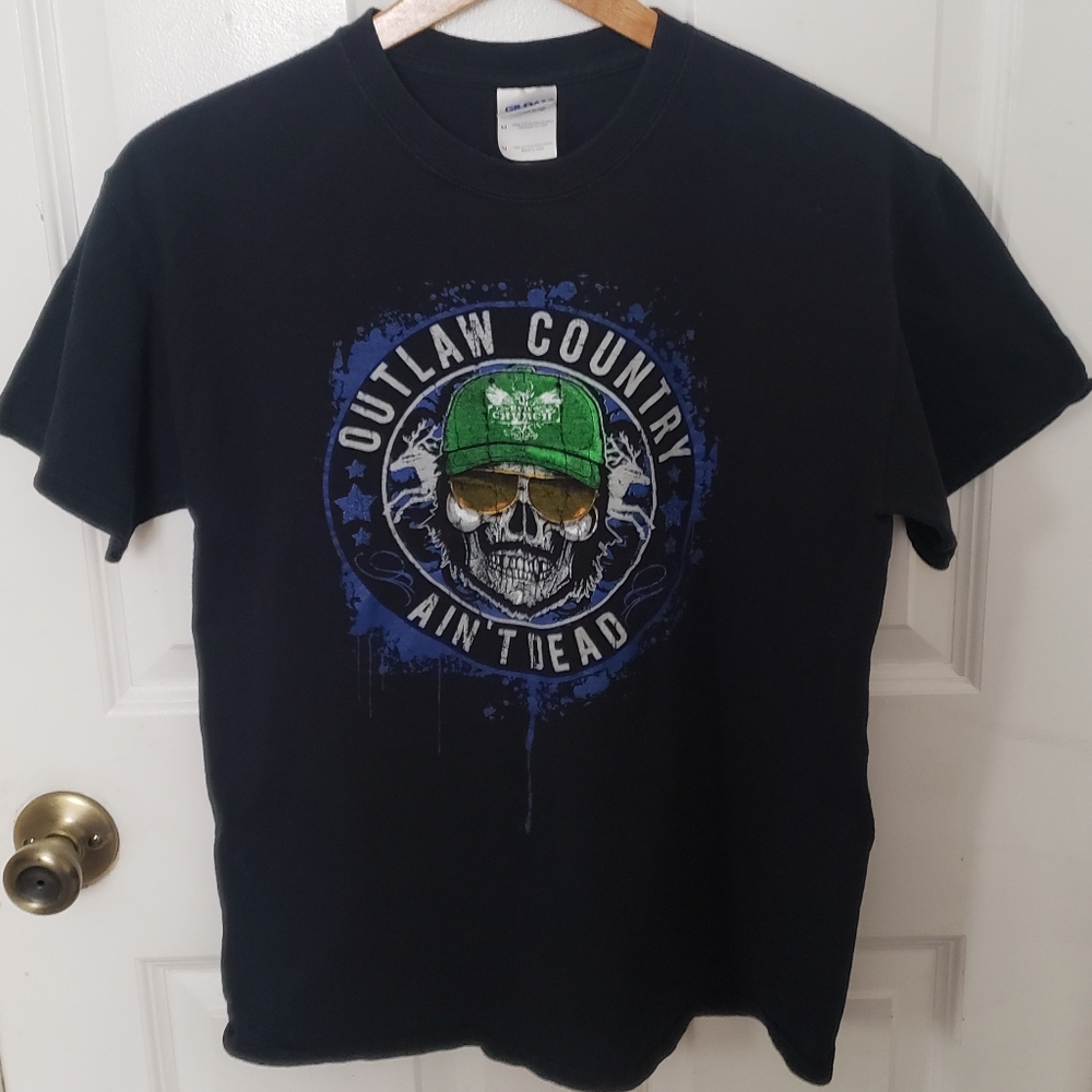 Eric Church Outlaw Country Black Concert Short Sleeve TShirt Skull M 100% Cotton